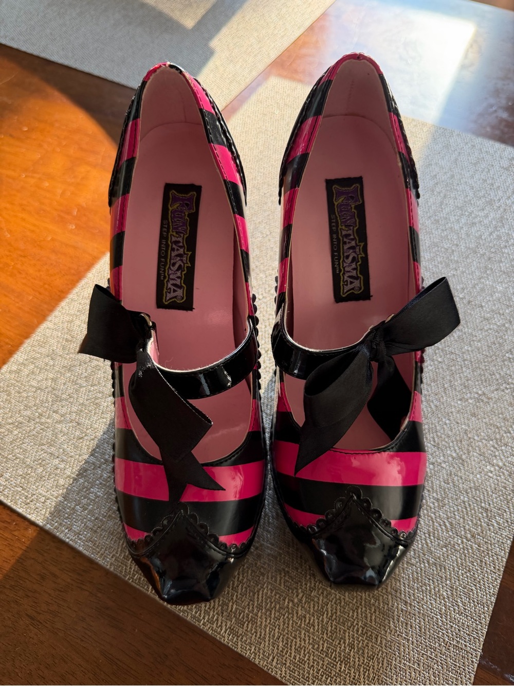 Funtaisma black and pink striped 3.5 inch heels - Picture 2 of 6